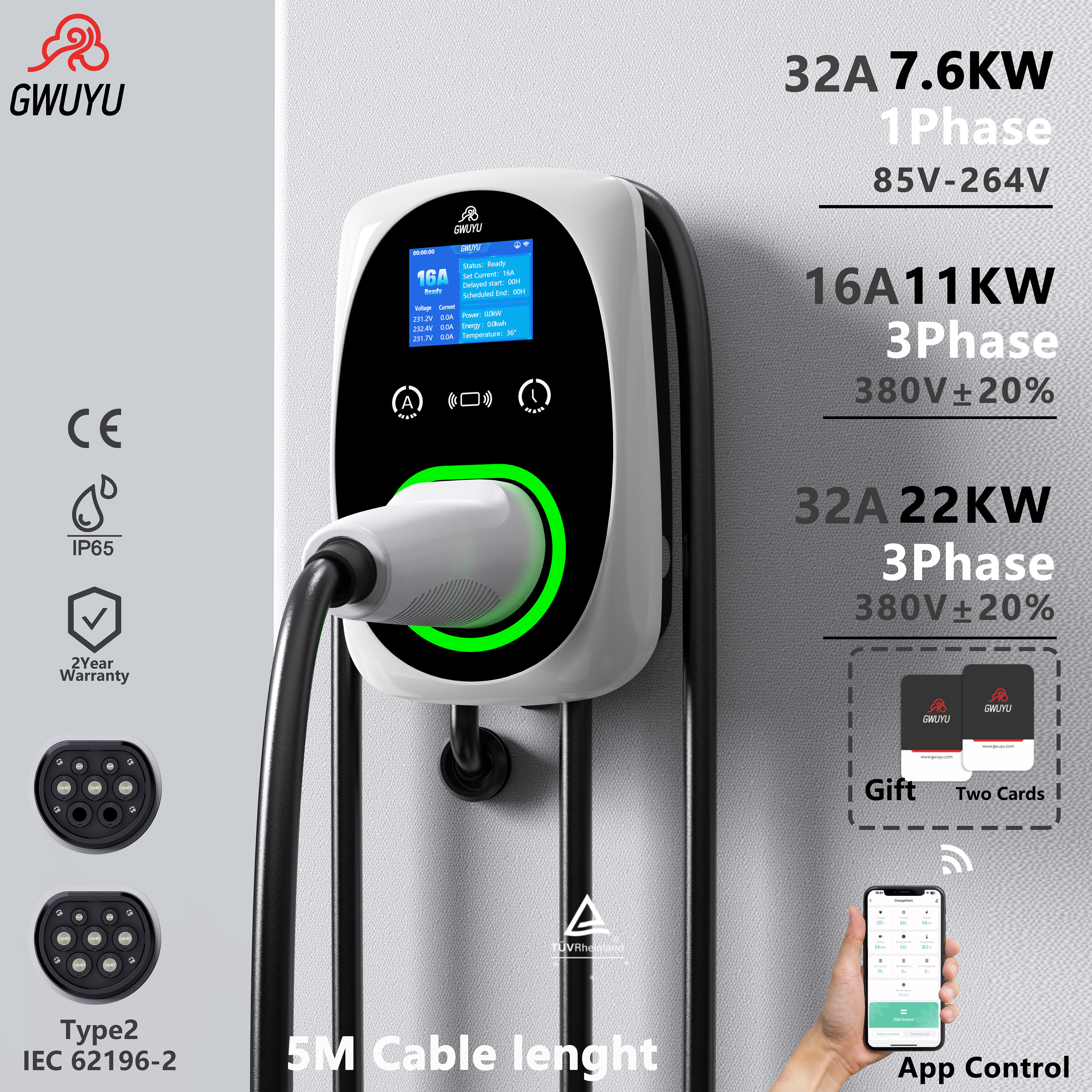 GWUYU EV Charger 32A 7.6KW Ele - Ev Charger Wallbox avis et prix